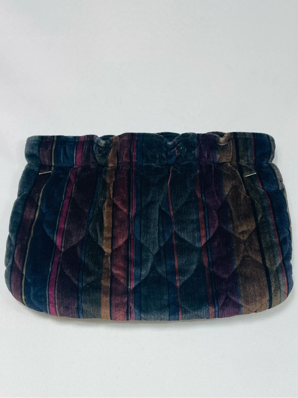 VTG Darens Bags Velvet Striped Clutch Purse Plum Retro Hand Cottage Boho Mod
